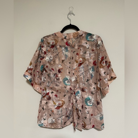 Luba Floral Metallic Sheer Kimono Cardigan Topper Size Small Boho Romantic - Picture 2 of 7